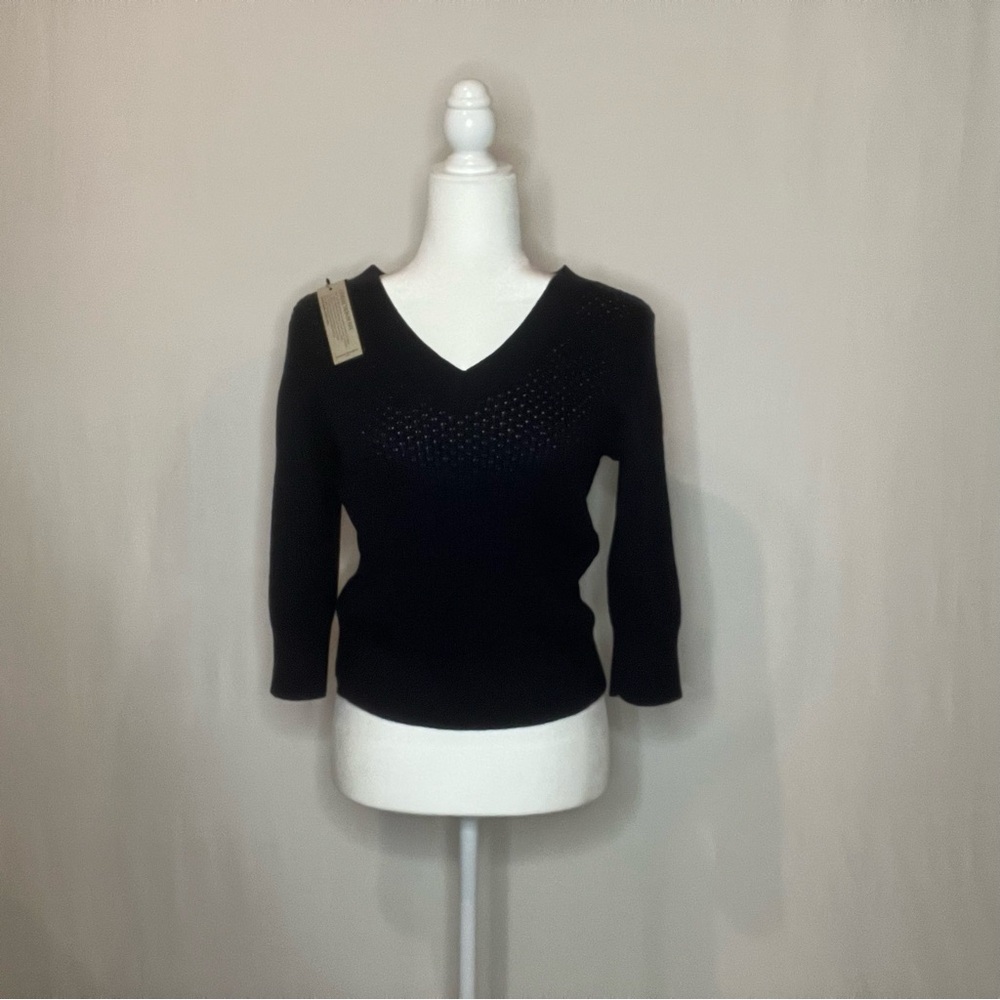 Banana Republic Eco Sweater Navy Blue Three Fourth Sleeves V-Neck Pullover NWT S